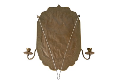 Lot 167 - A Victorian velvet framed bevelled edge wall mirror with integral shelf and pair of candle sconces.