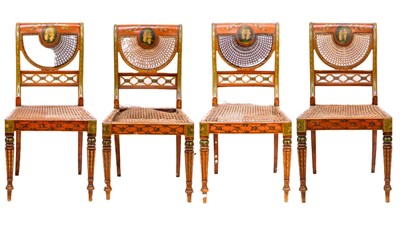 Lot 631 - A set of four 19th century painted bergėre side chairs.