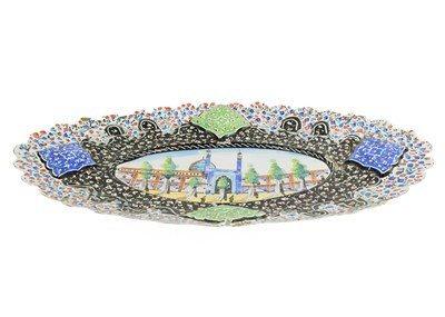 Lot 85 - An Indian Kashmir enamel painted kashkul and tray, 20th century.