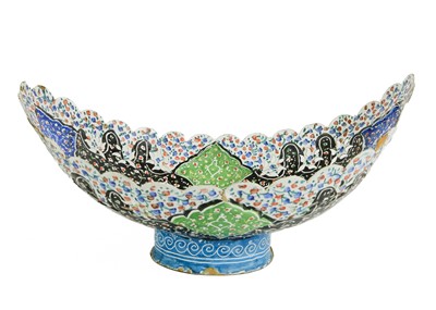 Lot 85 - An Indian Kashmir enamel painted kashkul and tray, 20th century.