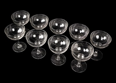 Lot 389 - A set of nine Edwardian glass champagne tazzae.