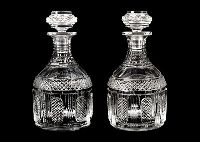 Lot 413 - A pair of Georgian design cut glass decanters and stoppers.