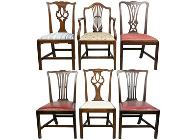 Lot 602 - A pair of George III mahogany dining chairs and four others.