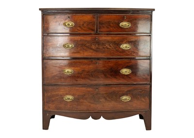 Lot 578 - A 19th century flame mahogany bow front chest of drawers.