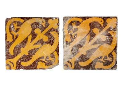 Lot 141 - William Godwin. Two encaustic tiles from the restoration of the Houses of Parliament.