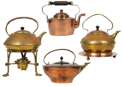 Lot 131 - A W A S Benson copper and brass kettle.