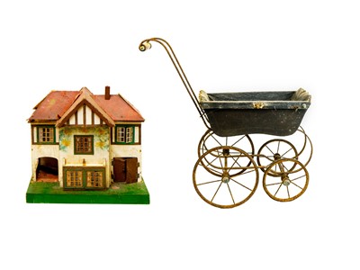 Lot 840 - Doll's pram and doll's house