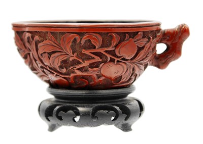 Lot 88 - A Chinese cinnabar lacquer libation cup, Qing Dynasty, 18th/19th century