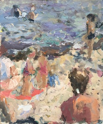 Lot 497 - John HARVEY (b.1935) Bathers Oil and pencil on...