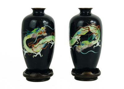 Lot 509 - A pair of Japanese ginbari dragon vases, 19th century.