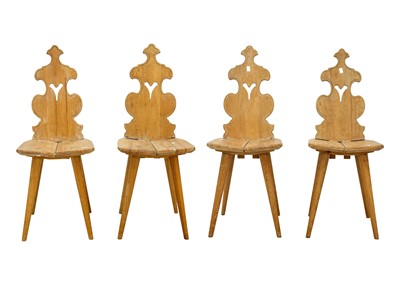 Lot 588 - A set of four ash Swiss hall chairs.