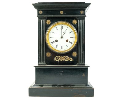 Lot 553 - A French 19th century ebonised and brass mounted mantel clock.