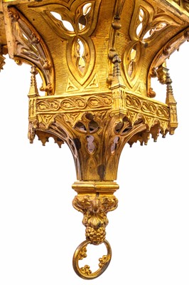 Lot 72 - A 19th century Gothic revival gilt metal hexagonal hall lantern.