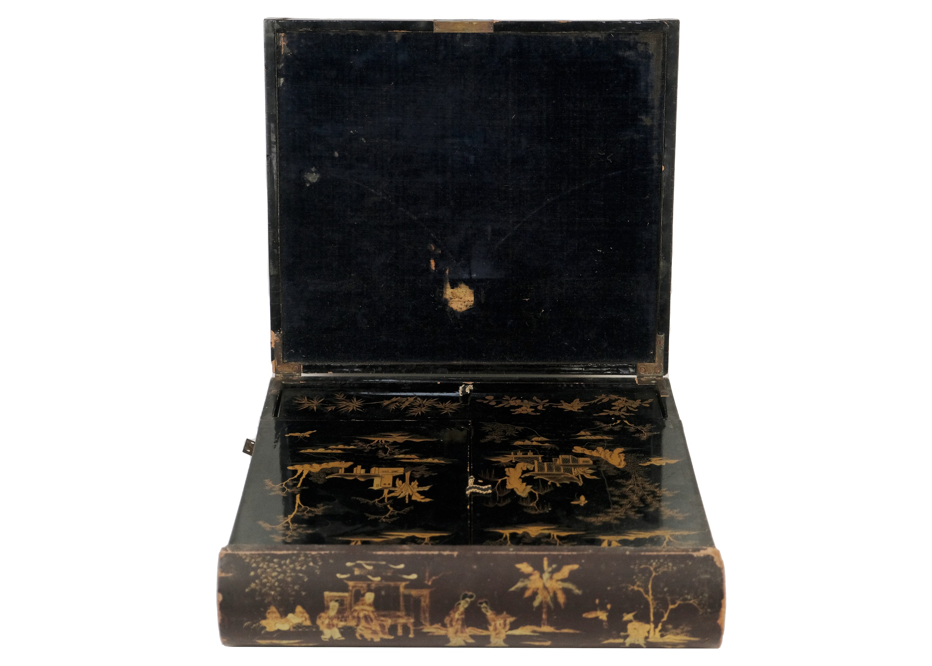 Lot 546 - A Japanese black lacquer writing box, Meiji