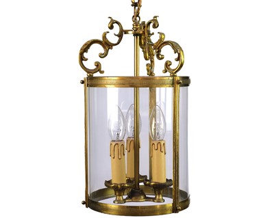 Lot 92 - A pair of circular glazed brass hall lanterns.