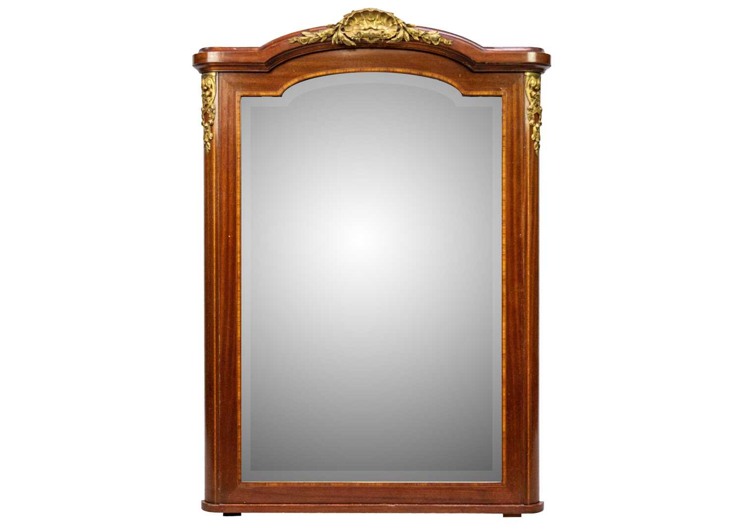 Lot 62 - A French mahogany and satinwood banded wall mirror.