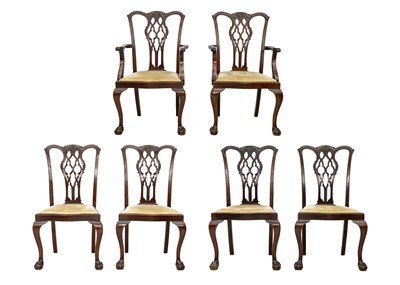 Lot 610 - A set of six Chippendale design mahogany dining chairs.