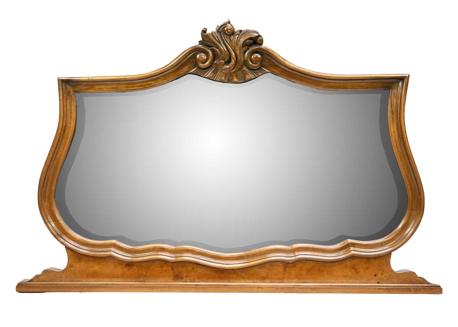 Lot 56 - A French walnut overmantel mirror.