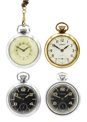 Lot 233 - A selection of four crown wind pocket watches, two are military by Ingersoll.