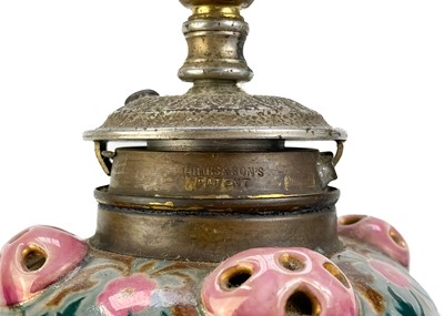 Lot 484 - Zsolnay Pecs (attributed), a Hungarian porcelain oil lamp base.