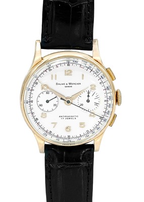Lot 123 - BAUME & MERCIER - an 18ct gold cased gentleman's chronograph wristwatch.