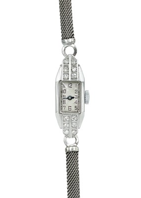 Lot 184 - An Art Deco platinum cased, diamond set, lady's manual wind cocktail watch.