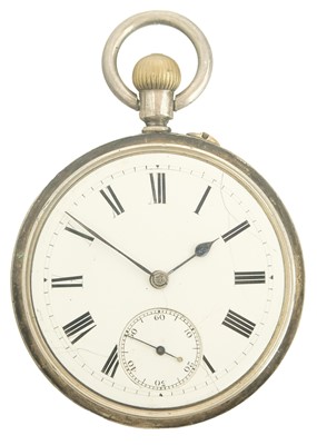 Lot 50 - A silver cased crown wind lever pocket watch with silver Albert watch chain.