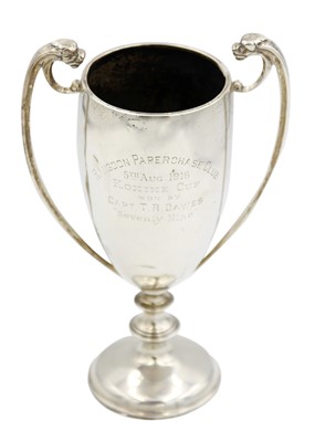 Lot 99 - A silver trophy cup inscribed 'Rangoon Paperchase Club, 1916'.