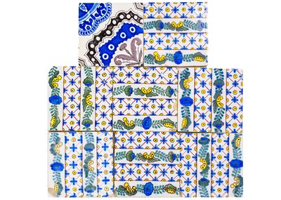 Lot 1102 - A set of seven Deflt  polychrome glazed tiles