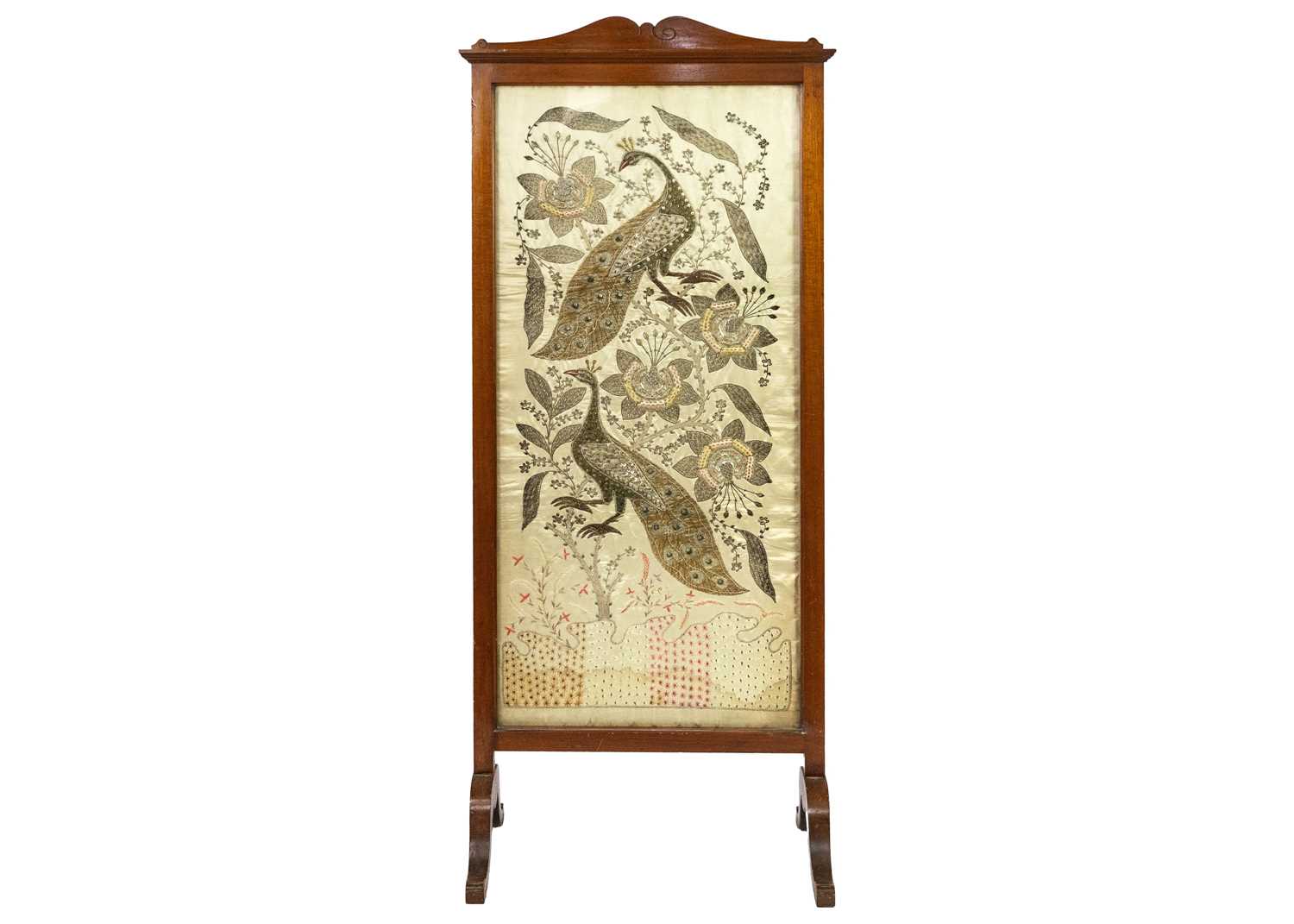 Lot 105 - An Indian silk and metal thread panel, 19th