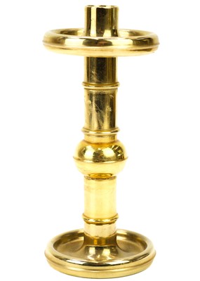 Lot 41 - A pair of European hexagonal brass candlesticks.