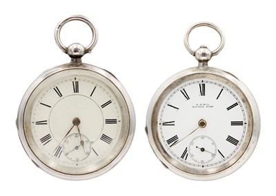 Lot 220 - Two American Watch Co. Waltham silver-cased key wind pocket watches.