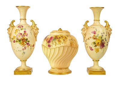 Lot 334 - A pair of Royal Worcester blush ivory vases.