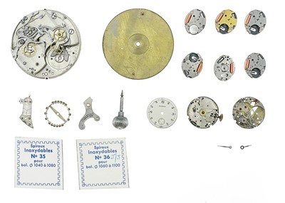 Lot 247 - A collection of watch makers parts, spares and movements.