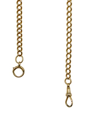 Lot 65 - An 18ct graduated curb link Albert watch chain.