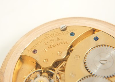 Lot 10 - A Waltham 'Ensign' rose gold plated full hunter slim cased lever pocket watch.