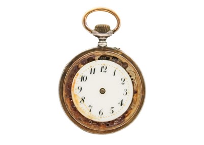 Lot 225 - A Tudor silver nurses 'ball' watch on a silver ribbon brooch and a 935 silver enamel fob watch.