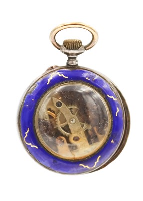 Lot 225 - A Tudor silver nurses 'ball' watch on a silver ribbon brooch and a 935 silver enamel fob watch.