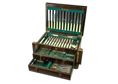 Lot 60 - An oak cased canteen of OE pattern cutlery