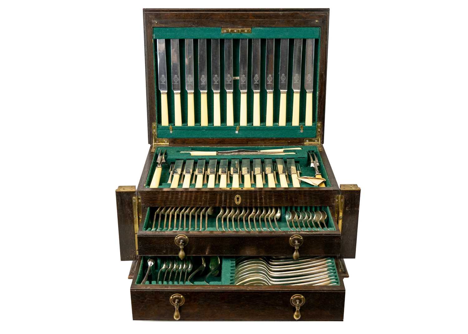 Lot 60 - An oak cased canteen of OE pattern cutlery