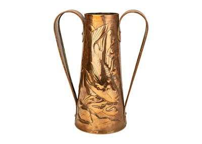 Lot 119 - A Newlyn copper twin handled vase.