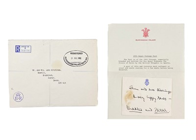 Lot 64 - Charles  III, as The Prince of Wales & Diana, Princess of Wales, Royal Christmas card 1992