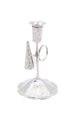 Lot 249 - An Early Victorian miniature silver chamber stick and snuffer by Joseph Willmore.