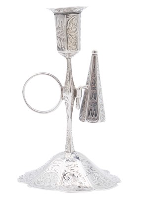 Lot 47 - An Early Victorian miniature silver chamber stick and snuffer by Joseph Willmore.