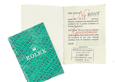 Lot 211 - A Rolex Air King model 1023 guarantee and a Rolex Oyster booklet.