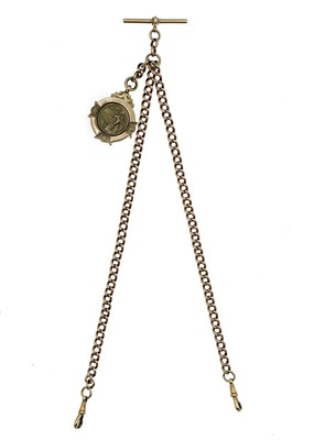 Lot 81 - A 9ct rose gold curb link Albert pocket watch chain.