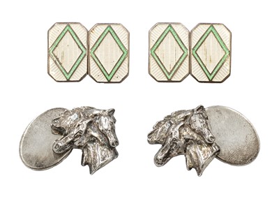 Lot 198 - A pair of heavy silver horse design cufflinks by Chamberlain Clarke.