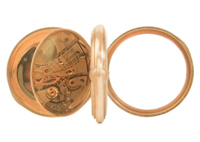 Lot 19 - WALTHAM - A 9ct rose gold cased crown wind open face lever pocket watch.