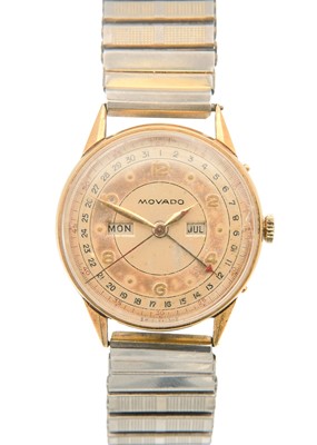 Lot 144 - MOVADO - A 1950's 18ct calendar gentleman's manual wind wristwatch.