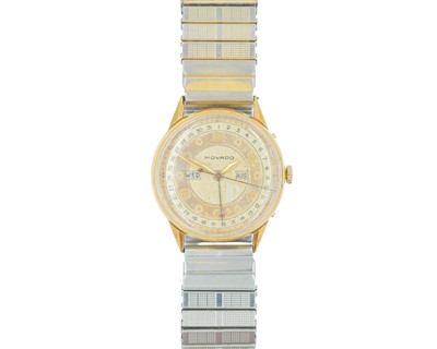 Lot 1033 - MOVADO - A 1950's 18ct calendar gentleman's manual wind wristwatch.